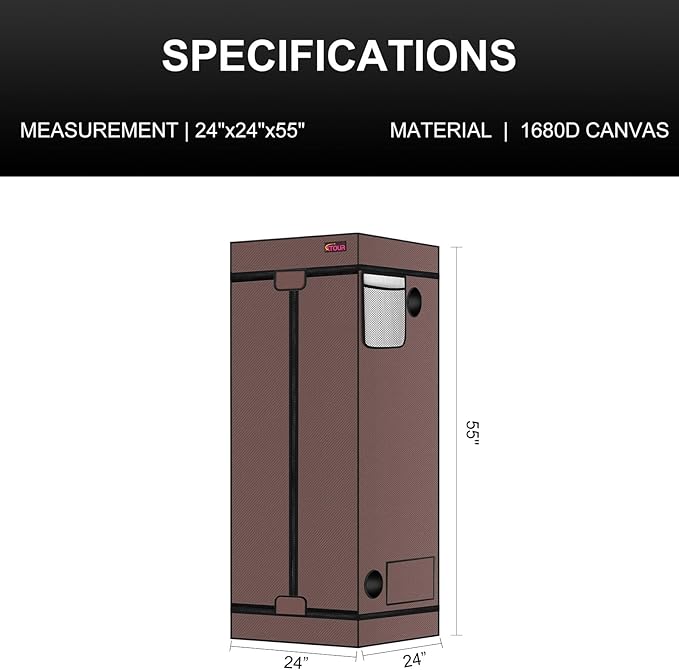 ATOUR 2x2 Grow Tent, 24"x24"x55''High Reflective Mylar 1680D Hydroponic Grow Tents, Waterproof Grow Tent with Double Cleart Observation Door and Floor Tray, for Indoor Plant Growing