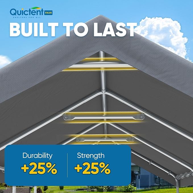 Quictent 10x20 ft Heavy Duty Carport Canopy Galvanized Car Tent Outdoor Garage Boat Shelter with Reinforced Structure, with Hanging Edge - Gray