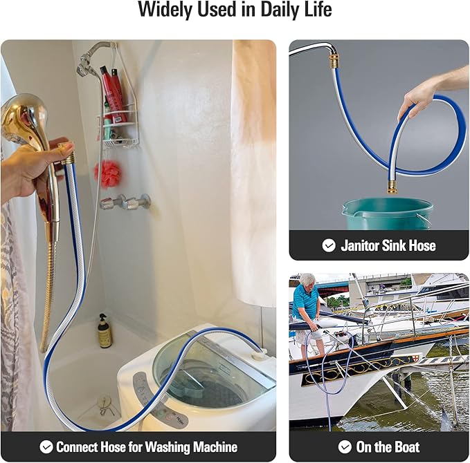 Solution4Patio Short Leader Garden Hose 3/4 in. x 3 ft. -Kink Free, No Leaking, Both Female Brass/Aluminum Fittings -Heavy Duty Durable Flexible Lightweight Water Pipe for Household & Commercial -Blue