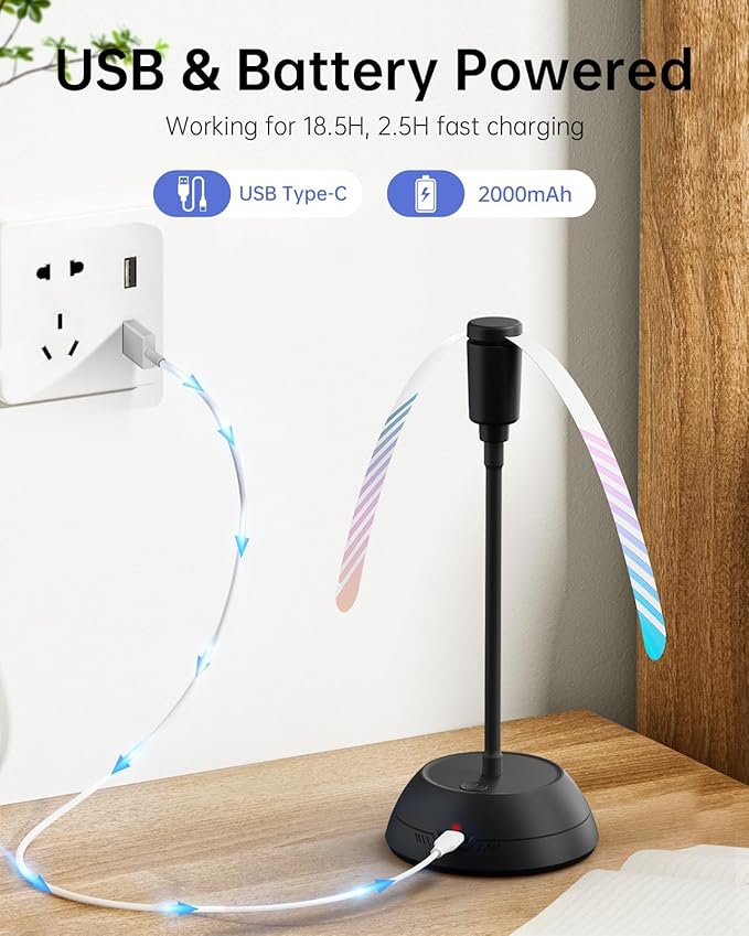 4PCS Food Fan for Table, 2000mAh Rechargeable Portable Tabletop Fans with Holographic Blades and 360° Goose-Neck, Table Food Spinner Quiet for Picnic, Home, Party, BBQ(Black)