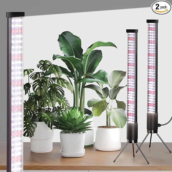 2-Pack, T10 Vertical Grow Light, 6000K Full Spectrum Desktop Plant Light 16.7",Hung or Stood, with 3 Modes & 5 Dimming Levels, Suitable Small & Medium Plants Indoors, Auto On Off Timing 4/8/12/18Hrs
