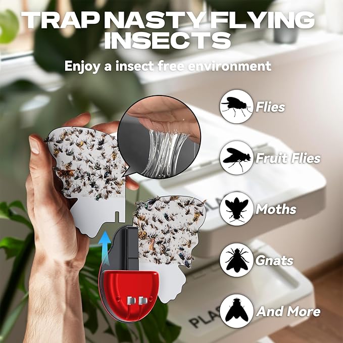10 Pack Fly Trap Replacement Glue Card, Compatible with MWS-069 Flying Insect Trap Indoor, Effective Fruit Fly Traps for Indoors, Bug Traps for Home Use- No Plug in Fly Trap