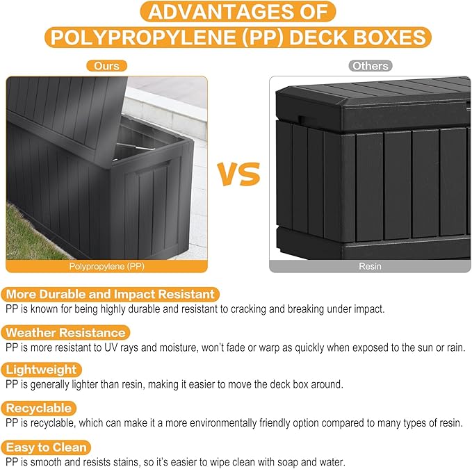 Modern-Depo 80 Gallon Waterproof Deck Box Patio Furniture Storage Box with Lockable Lid, PP Outdoor Storage Bin for Garden, Yard, Poolside, Black