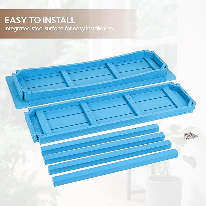 Weatherproof HIPS Outdoor Console Table, 48'' 2-Shelf SideTable Indoor/Outdoor Use, Multifunctional Buffet Table Bar Storage Organizer for Entryway,Yard, Patio, Outside Plant Stand Table, Blue