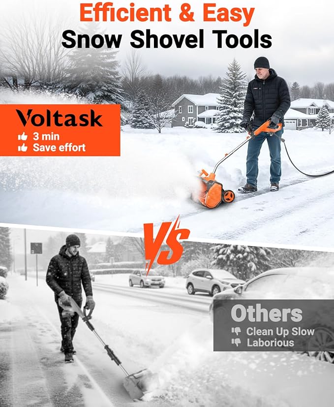 VOLTASK 17-Inch Corded Snow Blower, 12 Amp Electric Snow Blower with Directional Plate
