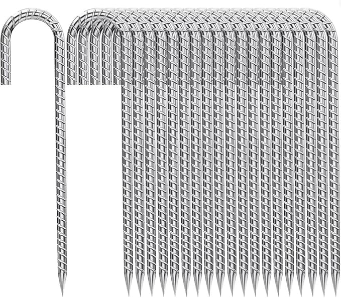 Rebar-Stakes-12-Inch, Ground Stakes Heavy Duty for High Winds Galvanized Anti-Rust J Hook 20pcs Metal Stakes for Ground Heavy Duty Ground Anchors for Garden Dog Fence Chicken Coop Water Pipe