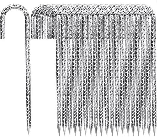 Rebar-Stakes-12-Inch, Ground Stakes Heavy Duty for High Winds Galvanized Anti-Rust J Hook 20pcs Metal Stakes for Ground Heavy Duty Ground Anchors for Garden Dog Fence Chicken Coop Water Pipe
