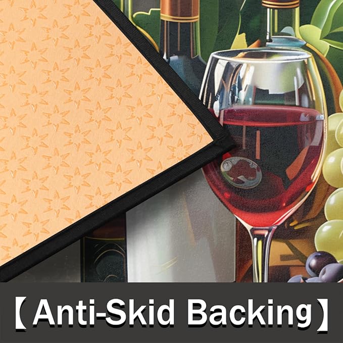 cfpolar Non-Slip Soft Half Round Door Mat, Wine Cheese Grapes Semicircle Mat for Indoor Entrance Garage Bath Living Room Patio 24 x 36 in