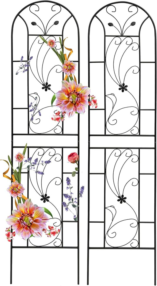 Garden Trellises, 2 Pack Black Metal Coated Rustproof Trellis for Climbing Plants Outdoor, Roses, Vines, Flowers, and Vegetables-86.7" x 19.7"