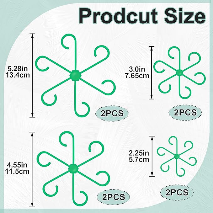 8PCS Plant Stem Support, 4 Sizes Climbing Houseplant Stem Holders, Plastic Reusable Flower Trellis Stem Hook Plant Care Growth Accessories for Flower Plants Indoor Outdoor