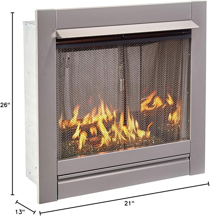 Duluth Forge Ventless Stainless Outdoor Gas Fireplace Insert with Reflective Emerald Glass Media - 24,000 BTU, Manual Control - Model# DF450SS-G-REM
