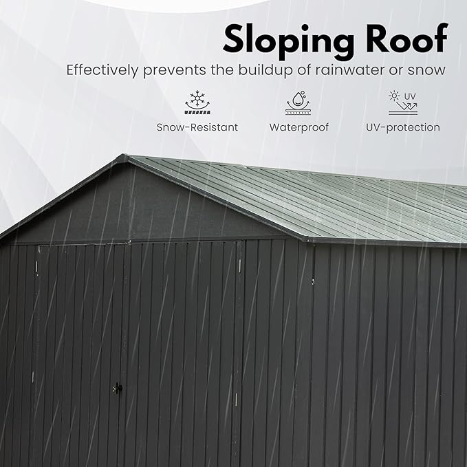 Domi 12'x25' Metal Garage Shed, Heavy Duty Outdoor Steel Carport with Lockable Double, Side Doors, 80MPH Wind and Snow Resistant Enclosed Storage for Cars, Trucks, Motorcycles, Tools, Dark Grey