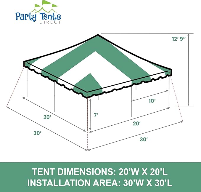Party Tents Direct 20'x 20' Weekender Canopy Pole Tent with Sidewalls - Easy Up Canopy Tent with 80 Person Capacity - Outdoor Canopies for Parties, Weddings, and Events (Green/White)
