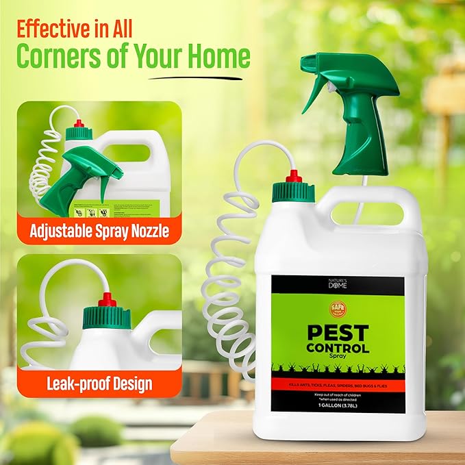Nature's Dome Eco-Friendly Pest Control Spray – Ant, Roach, Spider, Fly, Flea and Insect Control with Natural Essential Oils – Fast-Acting, Child & Pet Safe for Indoor & Outdoor (1 Gallon)