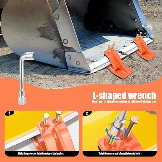 Tractor Bucket Protector(Upgraded Version), 2Pcs Ski Edge Protector, Turf Tamer Skid Protector with Grade8.8 Double Lock Nuts and Bolts, Heavy Duty Steel for Snow Removal Spreading Gravel,Orange