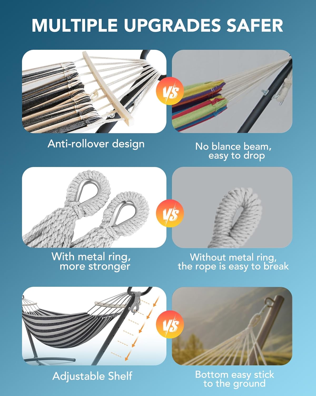 Hammock with Heavy-Duty Steel Stand,Portable,Easy Assembly,600lbs Weight Capacity,Suit for Indoor,Yard,Camping,or Outdoor,Black White