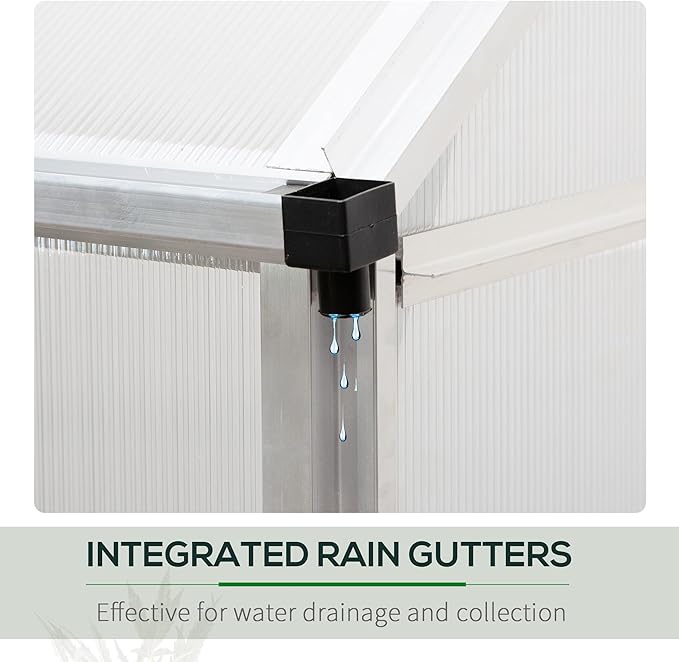 Outsunny 6' x 6' x 6.5' Polycarbonate Greenhouse with Adjustable Roof Vent, Walk-in Heavy Duty Green House Kit with Aluminum Frame, Sliding Door and Rain Gutter for Winter, Silver