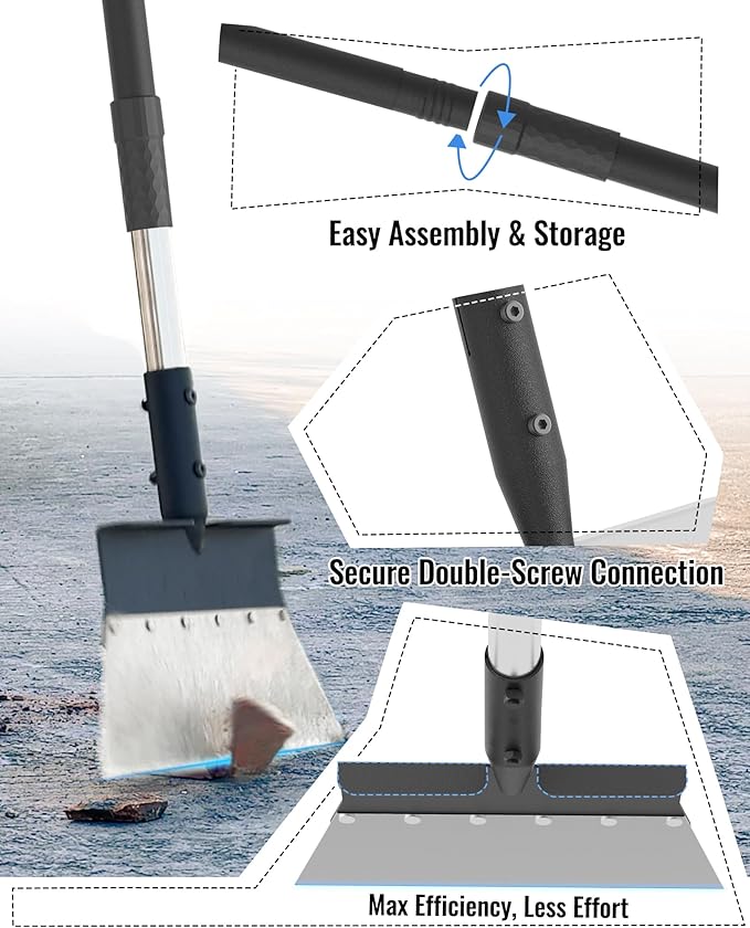 Garden Flat Shovel, Heavy Duty Multifunctional Cleaning Shovel with 60" Adjustable Long Handle, Metal Floor Scraper Tool for Lawn Edging, Weeding, Scraping, Digging, Ice & Snow Removal