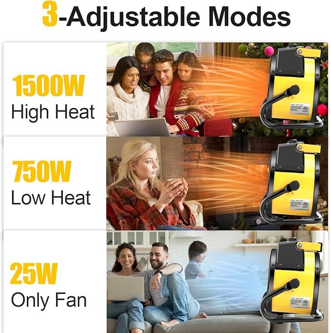 1500W Portable Garage Heater, Electric Outdoor Heater with Fast Heating & Overheat Protection, Patio and Greenhouse Space Heater for Indoor or Outdoor Use（Yellow）