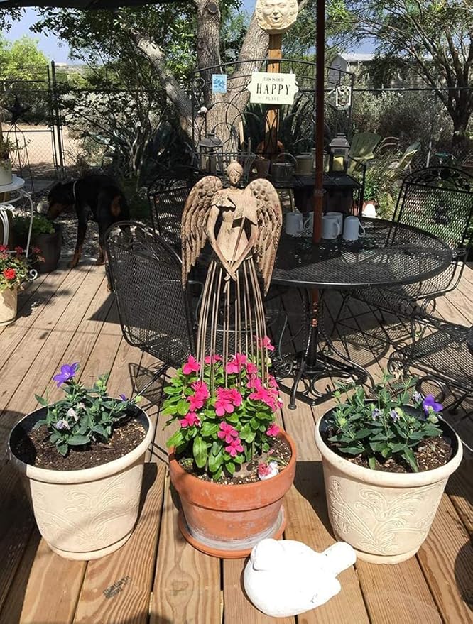 Linfevisi Garden Angel Statue Decor Rustic Metal Angel Sculpture Yard Art Heavenly Home Decor Antiqued Accent Housewarming Garden Gift 26 Inch Tall (Star)