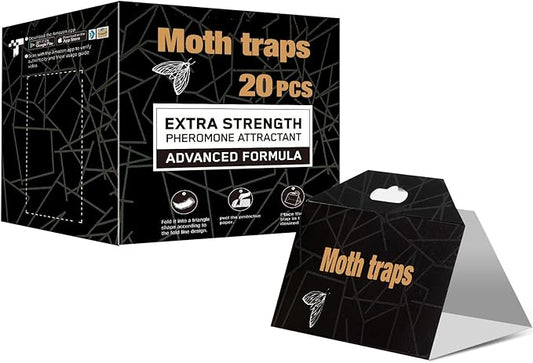 Upgraded Moth Traps, Double Potent Pantry & Clothes Traps with Pheromones Prime, No Toxic & Odorless Meal Moth Trap, Organic Sticky Moths Balls Repellent with Lure for Closet, Kitchens -20Pack