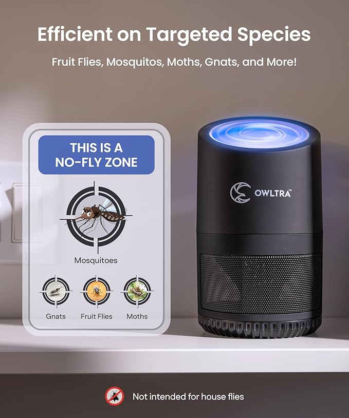 IMT-L70 Indoor Electric Insect Trap, Catcher & Killer Lamp for Fruit Flies, Mosquitos, Moths, Gnats, and More with UV Light Attraction and Fan Suction, Black