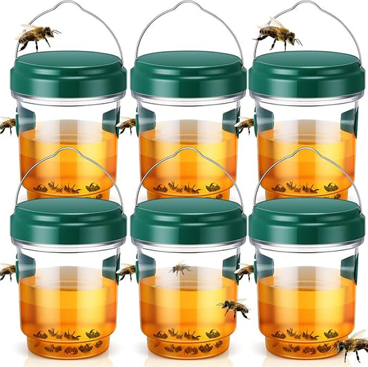 Qualirey 6 Pcs Wasp Traps for Outdoors Wasp Killer Hanging Bee Traps Reusable Fly Bee Killer for Indoor Outdoor Patio Garden Home (Green)