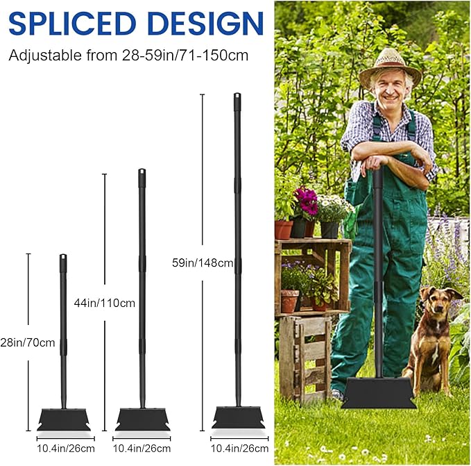 Garden Shovel, Floor Scraper, Ice Scraper, 59 Inch Adjustable Heavy Duty Snow Scraper Long Handle, Garden Flat Shovel for Lawn Edging Weeding Digging Snow Removal and Ice Scraping