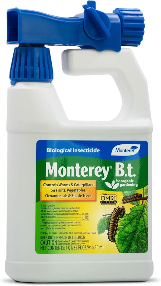Monterey BT - Ready to Spray Bacillus Thuringiensis for Organic Worm and Caterpillar Control - 31oz