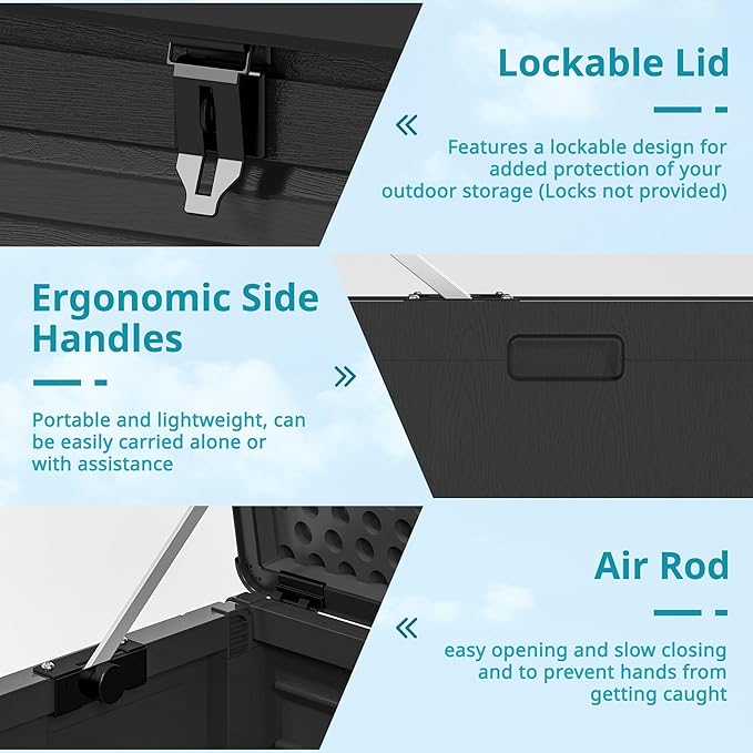 Resin Deck Box, 130 Gallon Outdoor Storage Box with Lockable Lid, Waterproof Patio Storage for Garden Tools & Outdoor Accessories (Dark Black)