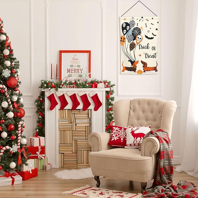 Dachshund Bat Skull Dog Halloween Garden Flag Welcome Party Outdoor Outside Decorations Picks Home House Garden Yard Decor 12x18 Inch