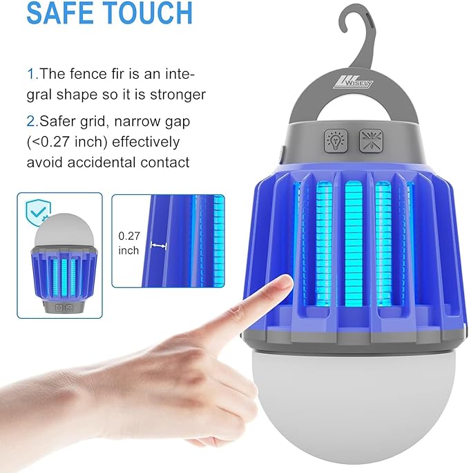Wisely Bug Zapper Outdoor/Indoor Electric, USB-C Rechargeable Mosquito Killer Lantern Lamp, Portable Insect Electronic Zapper Indoor Trap, with LED Light 2PK