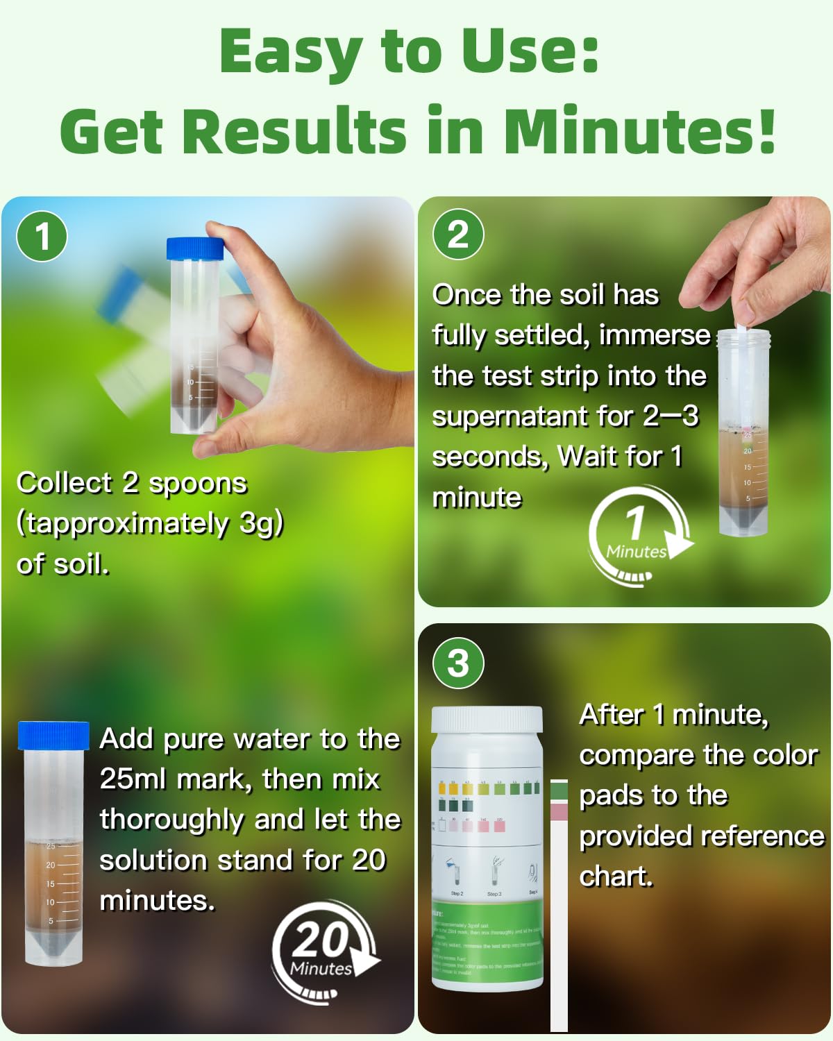2-in-1 pH & Nitrogen Soil Test Kit, Home Soil Testing Kit for Lawns Gardening Grass Vegetables Nutrients, Soil pH Nitrogen Tester Strips Separately Sealed in Foils, Easy to Use, Rapid Results