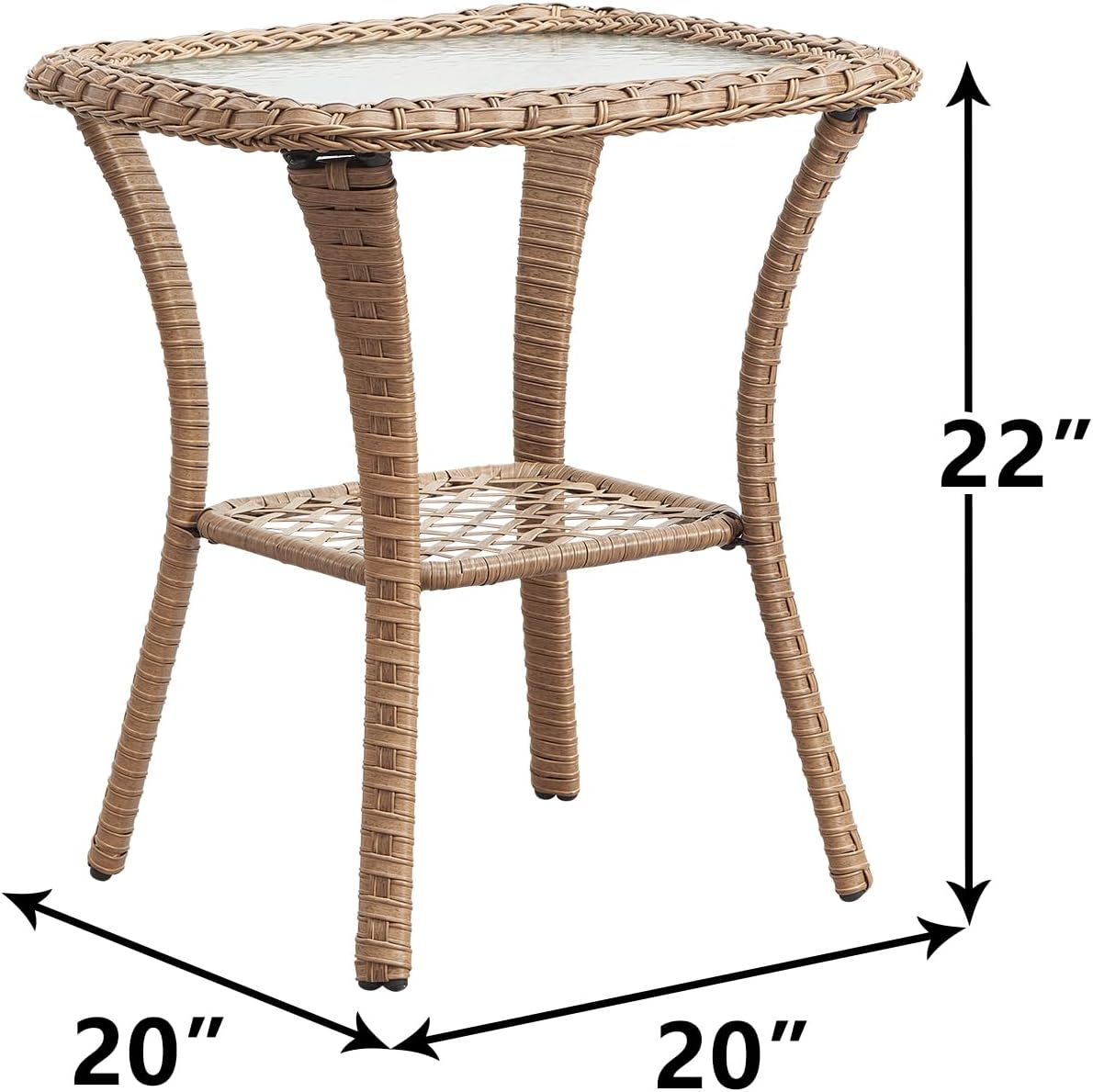 Patio Tables Wicker Side Table - Rattan Coffee Tables with Glass Top End Table for Outdoor Outside Patio Porch Square Yellow