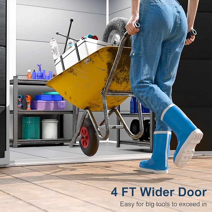 Resin Storage Shed 8 x 6 FT: Outdoor Resin Sheds with Floor, Plastic Waterproof Patio Outdoor Storage Shed with Lockable Door & Windows,Tool Sshed Storage for Garden Backyard Patio Lawn, Gray