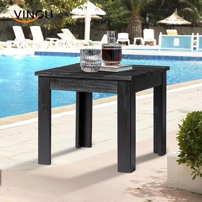 VINGLI Outdoor Adirondack Side Table, 18" Square Thick Wooden Coffee Table, Patio Side Table Conversation End Table for Patio Backyard, Garden, Poolside and Balcony (Black)