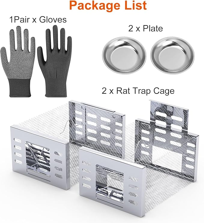 2 Pack Humane Rat Trap, Metal Automatic Continuous Mouse Chipmunk Cage Traps and Other Small Live Animals Cage, Easy to Catch and Release, Work for Indoor Outdoor