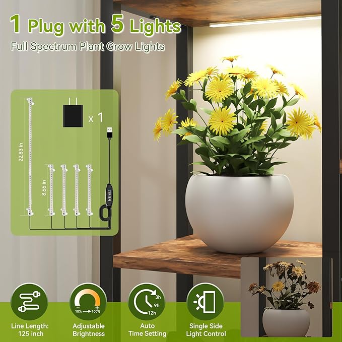 C2 Plant Stand Indoor with Grow Lights, Indoor Tiered Metal Plant Stand 70.87" Tall Plant Shelf with Hooks for Hanging, Plant Holder Display Shelves for Patio, Garden, Outdoor