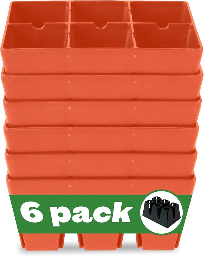 Epic Gardening Reusable Seed Starter Tray - 6 Cell/6 Seedling Starter Trays - Easy Watering, Indoor Greenhouse, Plant Starter, Gardener-Friendly for Seedlings | UV-Treated & BPA-Free - Terracotta
