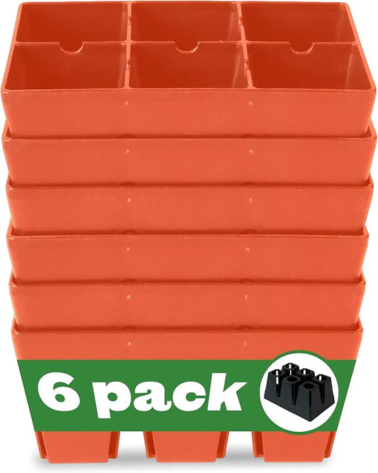 Epic Gardening Reusable Seed Starter Tray - 6 Cell/6 Seedling Starter Trays - Easy Watering, Indoor Greenhouse, Plant Starter, Gardener-Friendly for Seedlings | UV-Treated & BPA-Free - Terracotta