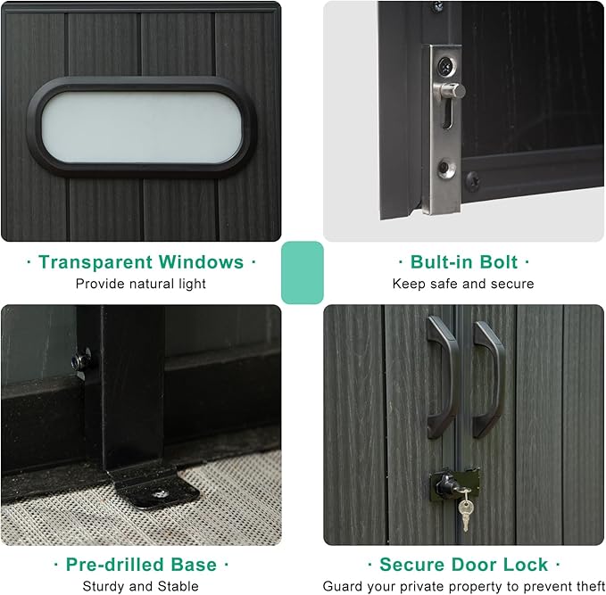 Domi 8x10FT Resin Outdoor Storage Shed with Lockable Door, Waterproof Outside Sheds with Windows & Vents, Heavy-Duty Plastic Tool Storage Shed for Patio Furniture, Lawn Mower, Bike