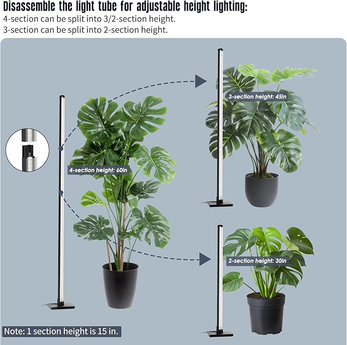 GLOWRIUM Grow Lights for Indoor Plants, 36W Vertical Plant Grow Lights with Auto-Timer, Full Spectrum LED Standing Plant Grow Light, 3 Light Modes, 6-Level Dimmable (60in)