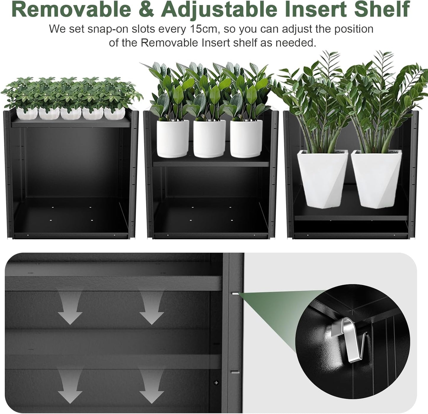 Tall Metal Planter Box for Outdoor Plants 20" L x 20" W x 20" H, Heavy Duty Steel Rectangular Planter Box with Removable Insert Shelf, Modern Décor for Outside, Indoor, Garden (Black)