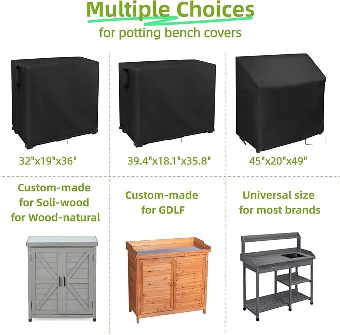 Potting Bench Cover, Waterproof Cover for Mederla Outdoor Storage Cabinet 32"x19"x36", Protective Cover for Garden Cabinet/Wood Workstation/Potting Table with Storage Cabinet