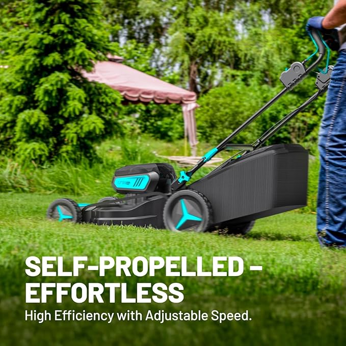 40V 21.1 inch Self-Propelled Lawn Mower Cordless, 3-in-1 Brushless Electric Lawn Mower with 6-Position Cutting Height Adjustment, 2 * 8.0Ah Battery & Dual Charger Included