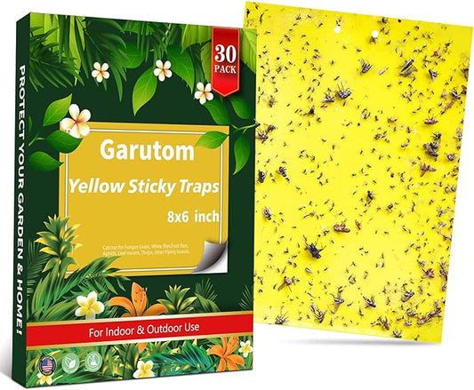30-Pack Dual-Sided Yellow Sticky Traps for Flying Plant Insect Such as Fungus Gnats, Whiteflies, Aphids, Leafminers, etc (6x8 Inches, Included 30pcs Twist Ties)