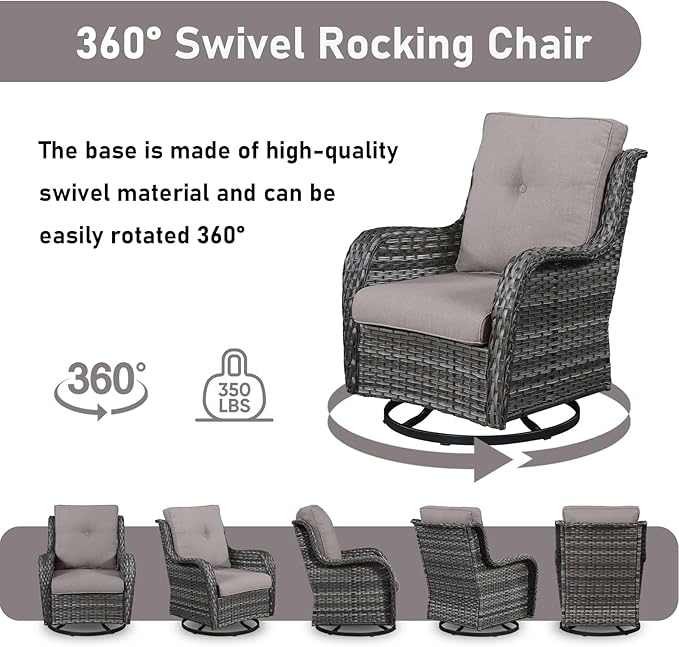 Patio Wicker Chairs Swivel Rocker,3 Pieces Patio Furniture Set with 360 Degree Wicker Swivel Rocking Chairs and Side Table for Garden,Porch,Backyard