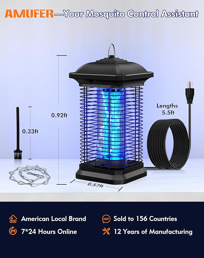 Bug Zapper for Outdoor & Indoor, 1/2 Acre Coverage Mosquito Lamp with 18W Bulb & 4400V High-Voltage, 100% Improvement in Mosquito Control Effect, Electric Fly Trap for Patio, Backyard, Home