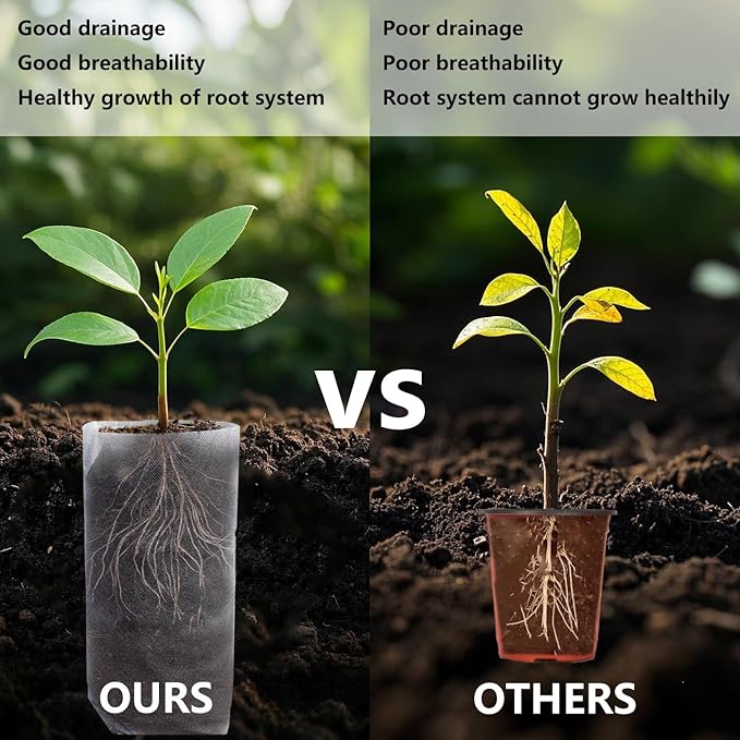 Belit 100 Pcs 10.2" H Deep Nursery Grow Bags, Non-Woven Plants Pots Container for Starting Rooted Plants Vegetable, Flower, Seedling Tree