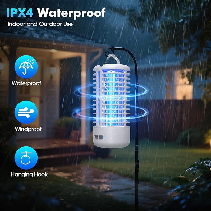 Rechargeable Bug Zapper, Portable Electric Mosquito Killer for Indoor & Outdoor, Fly Trap for Camping, Patio, Garden, Kitchen, and Porch(2 Pack, White)